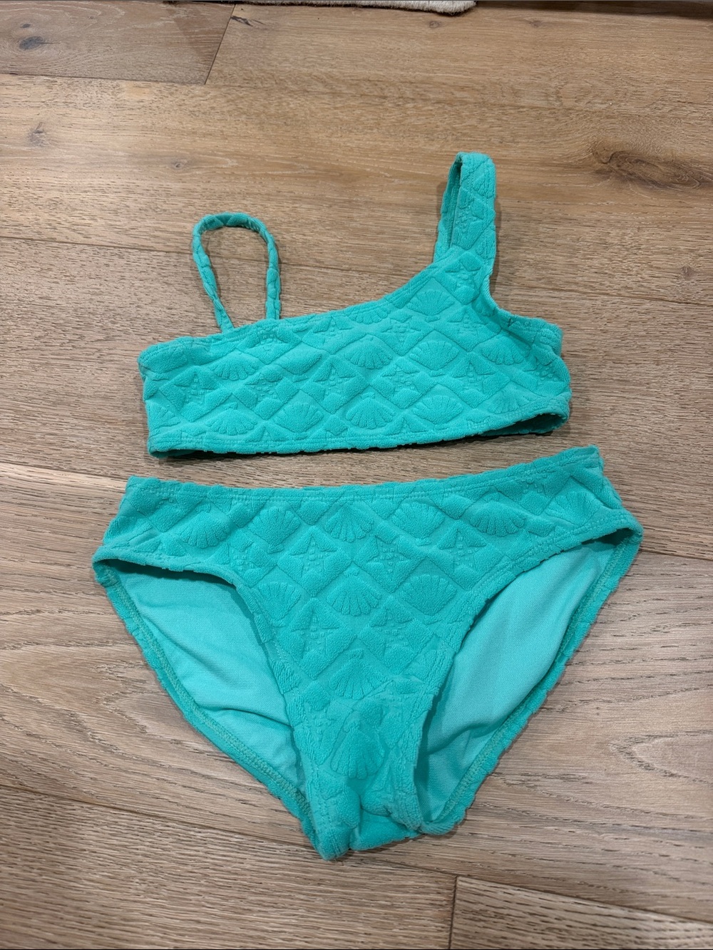 Cat & Jack Teal One-Shoulder Textured Bikini